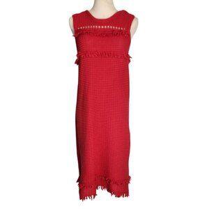 J. Crew Red Sleeveless Textured Cotton Fringe Knit Dress Womens Size M